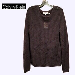 Calvin Klein NEW Bohemian Geometric Crochet-Mesh Semi-Sheer Sweater Top M
